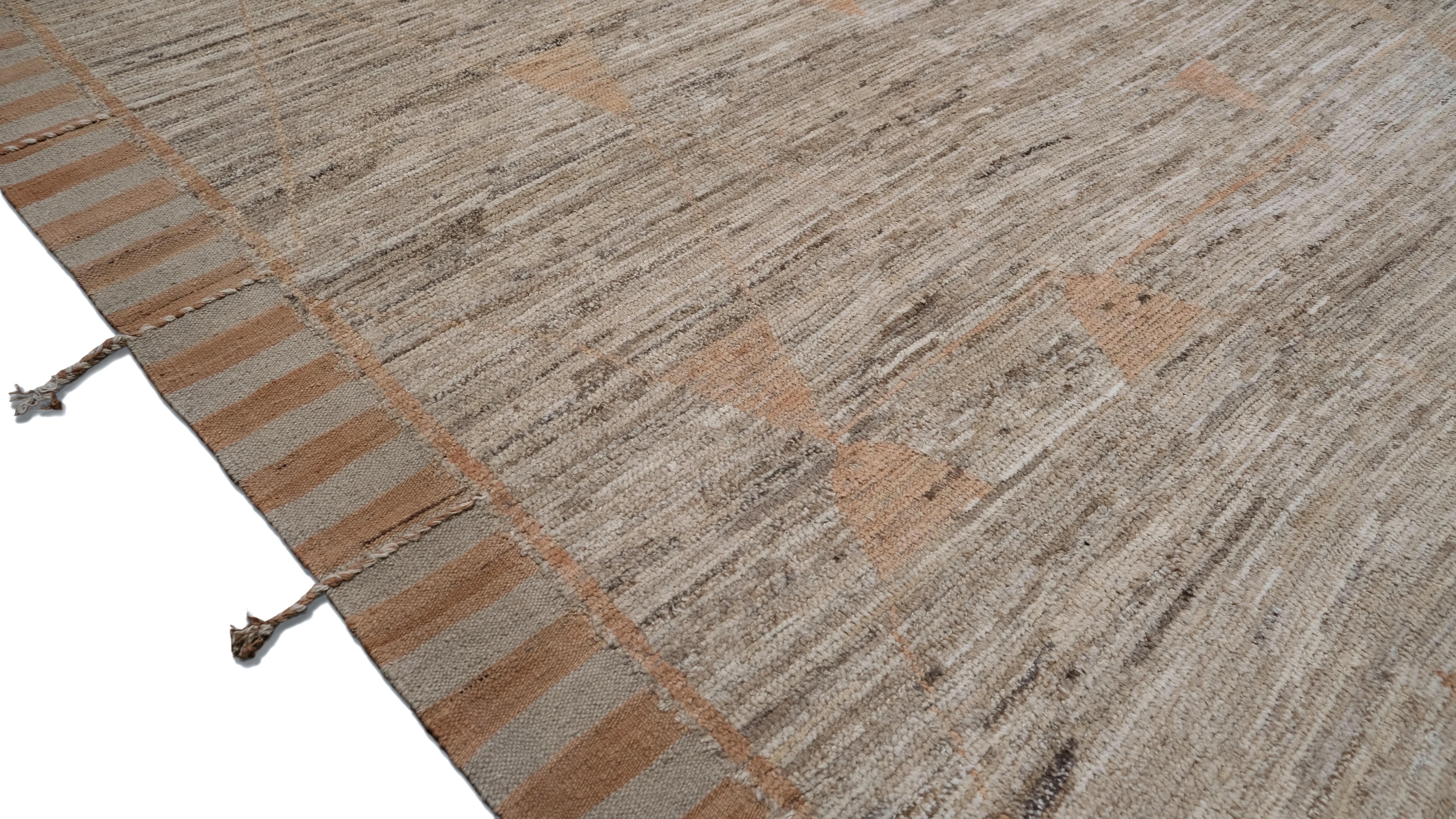 Modern Tribal-inspiriert Geometrisches Muster Erdig Neutral Wollteppich 10'5''x13'6'' (Afghanisch) im Angebot
