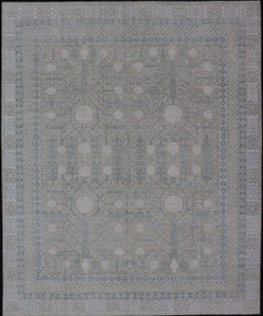 Moderner Khotan-Teppich aus Stammeskunst in Creme, Grün, Blau und Grau