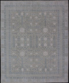 Modern Tribal Khotan Rug in Shades of Cream, Green, Blue, and Gray