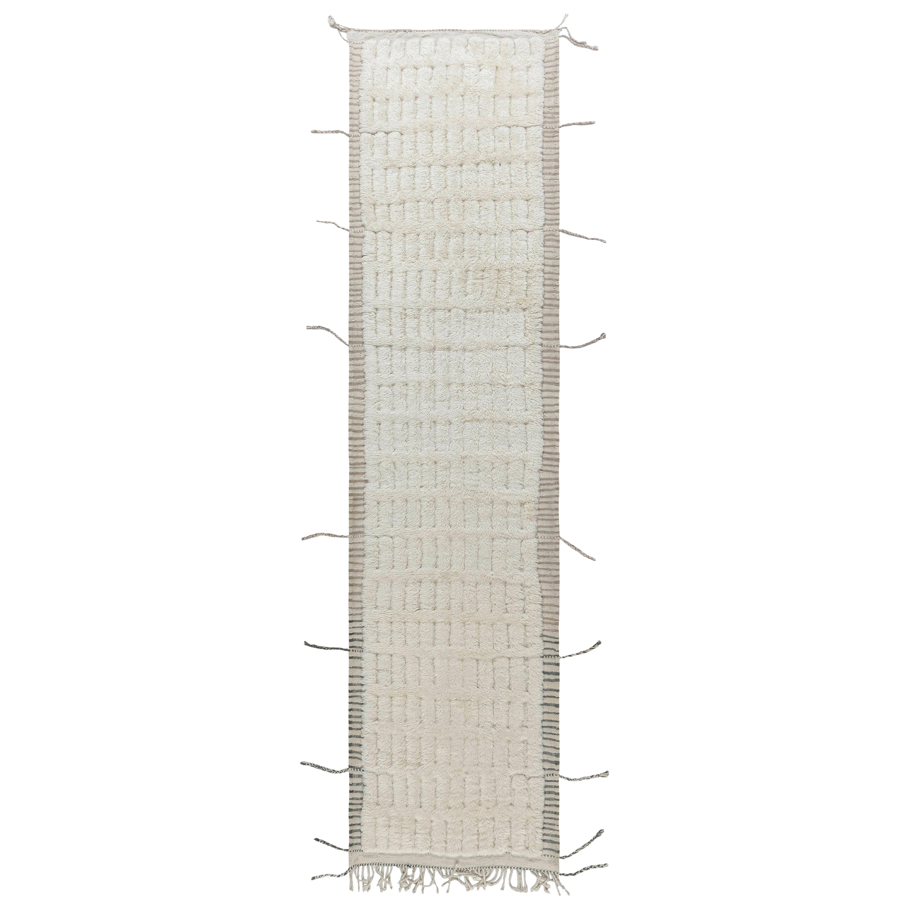 Modern Tribal Moroccan Wool Runner with Kilim and Tassels by Doris Leslie Blau For Sale