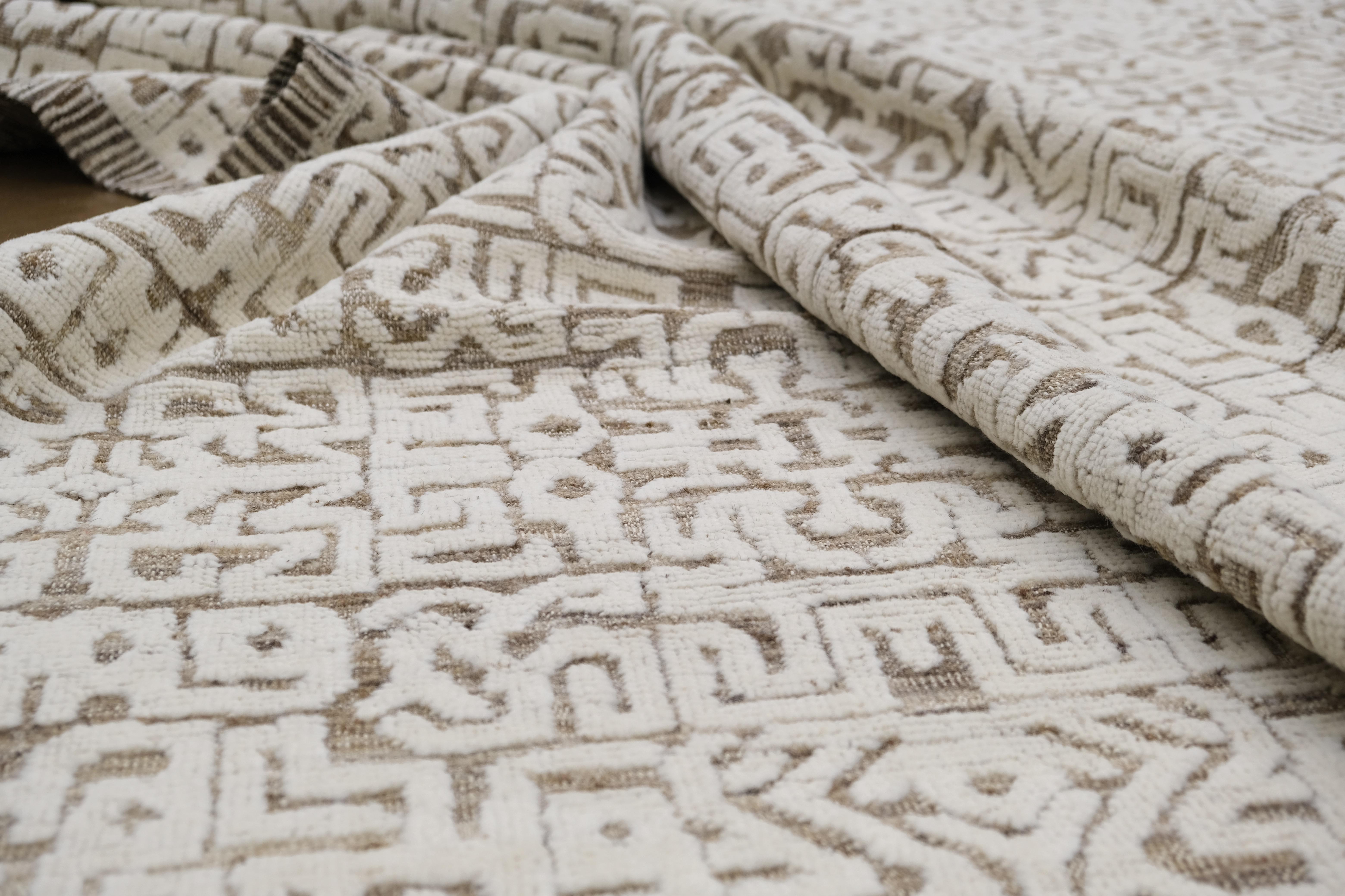Pakistano Tappeto Tribale Moderno in Lana Naturale 8'9''x12'1'' in vendita