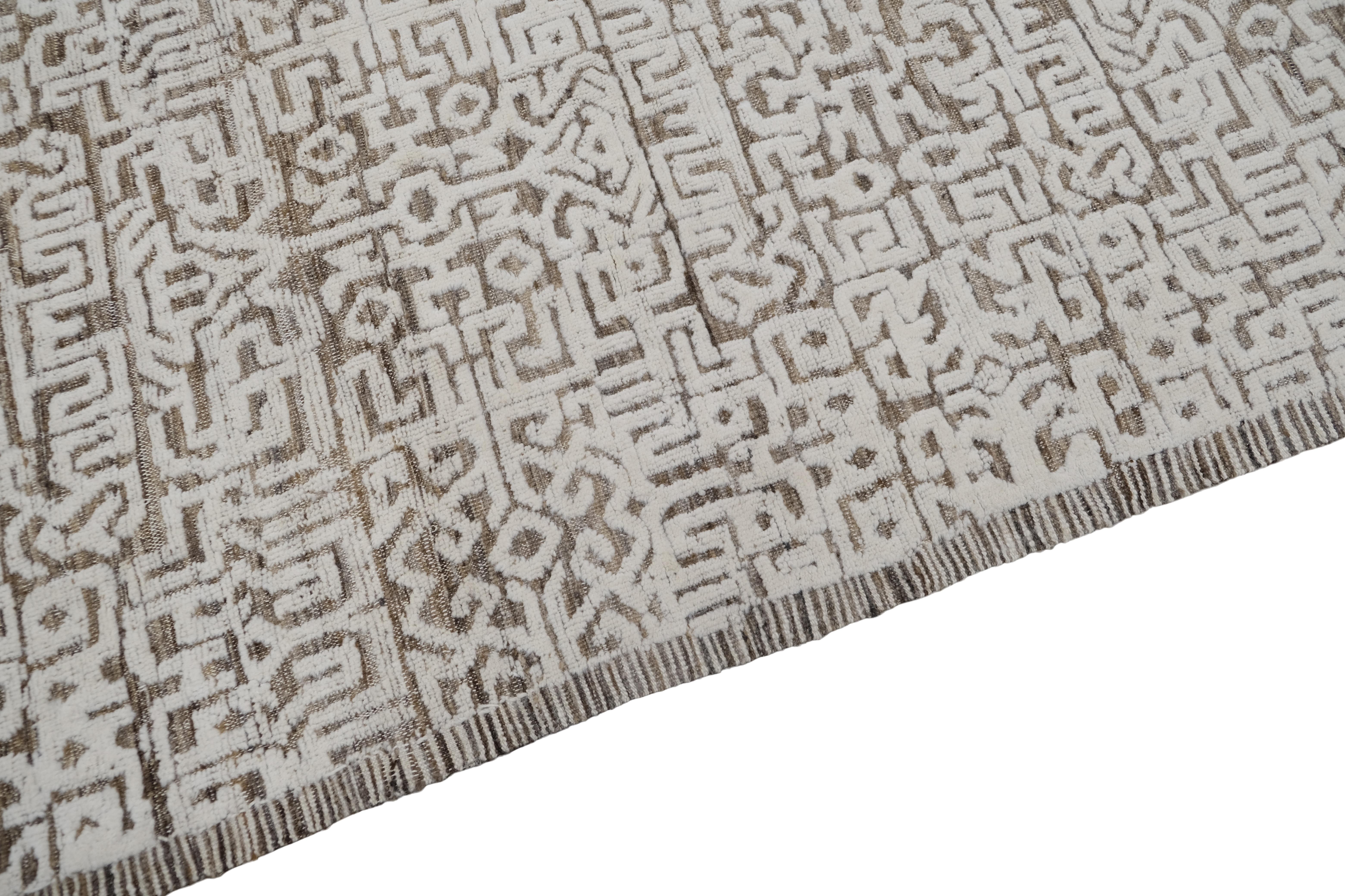 Annodato a mano Tappeto Tribale Moderno in Lana Naturale 8'9''x12'1'' in vendita