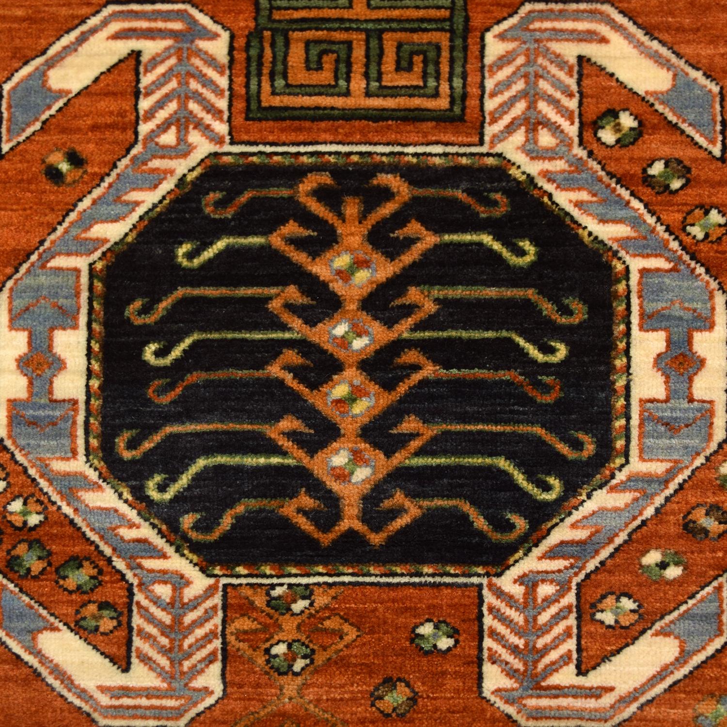 Vegetable Dyed Caucasian Wool Tribal Revival Rug, Modern, 3' x 5'