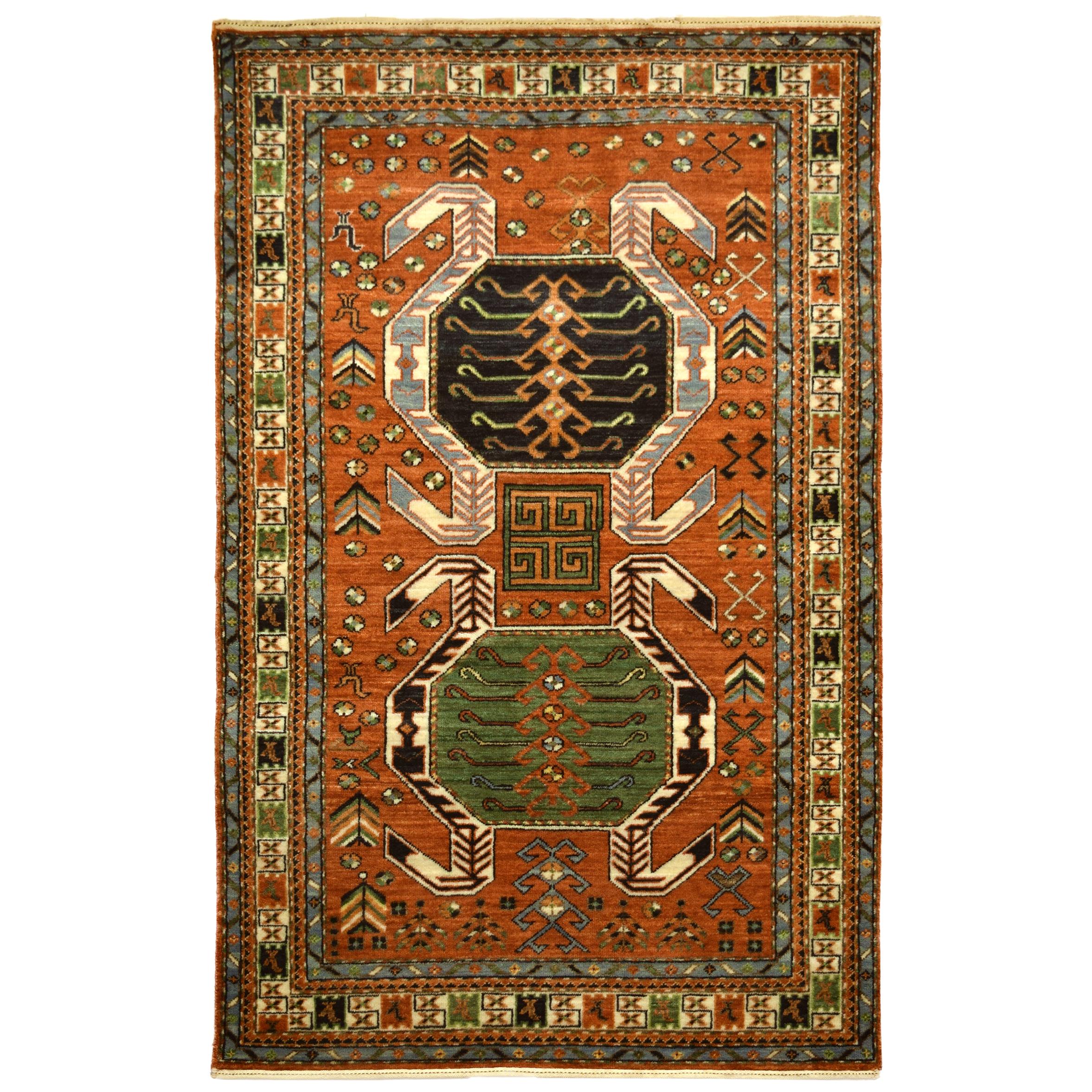 Caucasian Wool Tribal Revival Rug, Modern, 3' x 5' For Sale