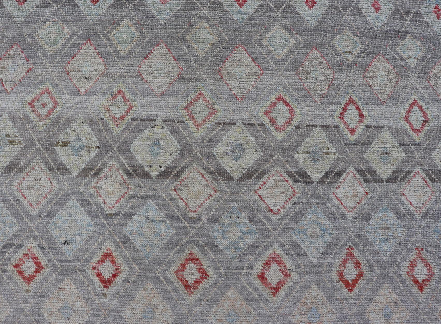 Afghan Modernity Tribal Rug by Keivan Woven Arts with Sub-Geometric Design 6'4