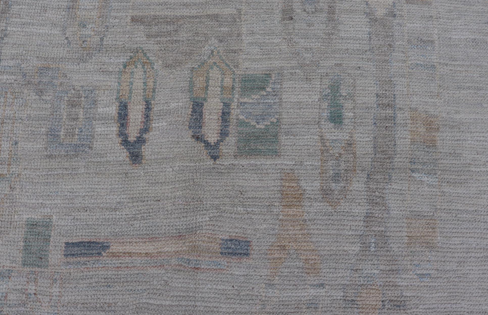 Modern Tribal Rug with Soft Gray and Pastel Geometric Patterns 9'0 x 11'11 For Sale 4