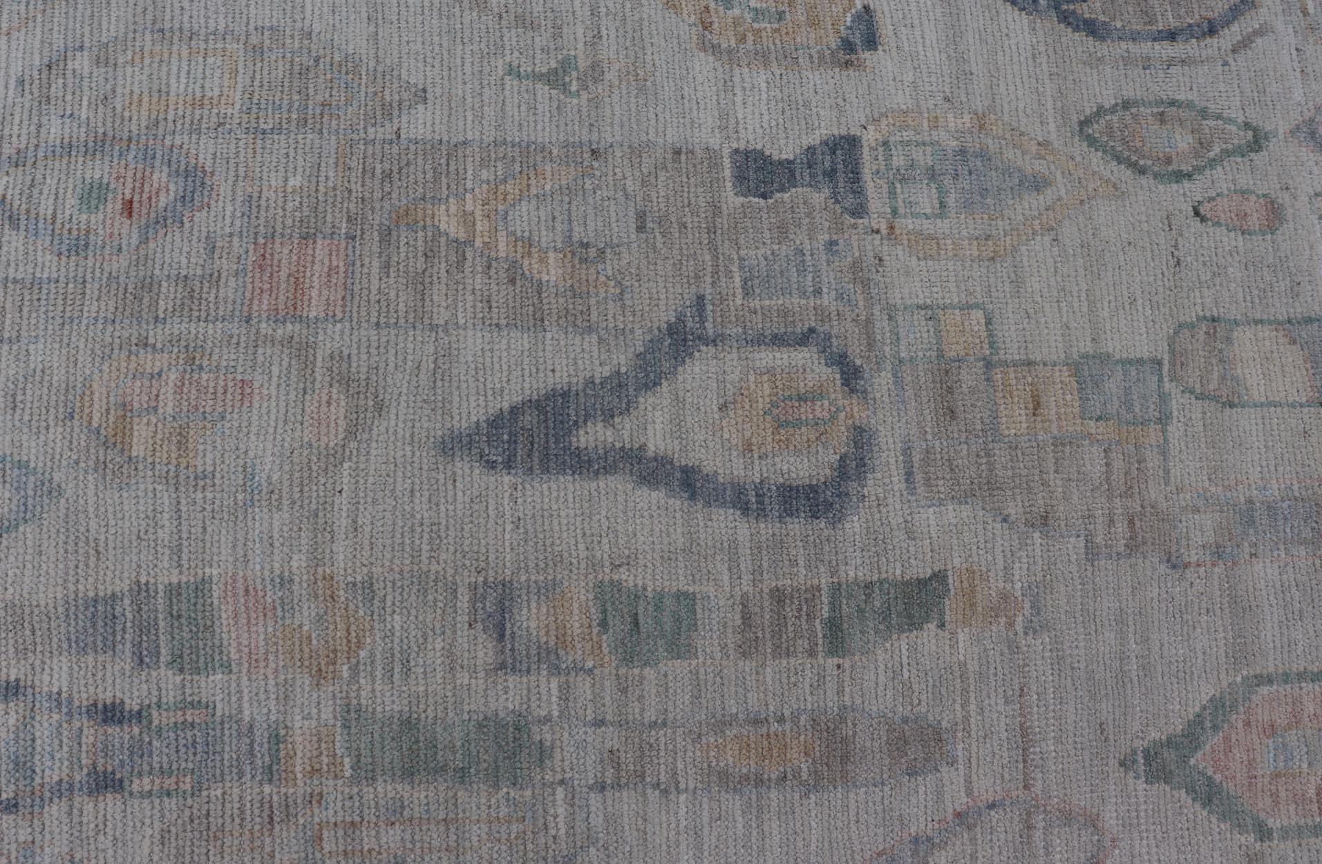 Modern Tribal Rug with Soft Gray and Pastel Geometric Patterns 9'0 x 11'11 For Sale 5