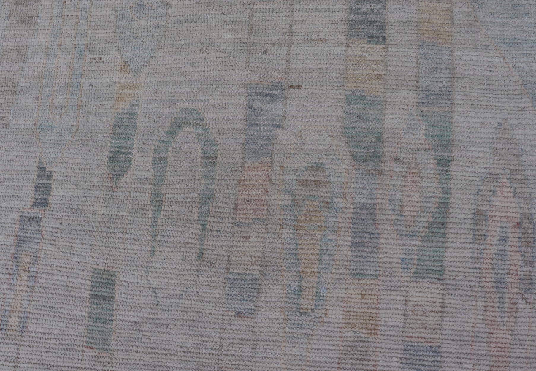 Afghan Modern Tribal Rug with Soft Gray and Pastel Geometric Patterns 9'0 x 11'11 For Sale