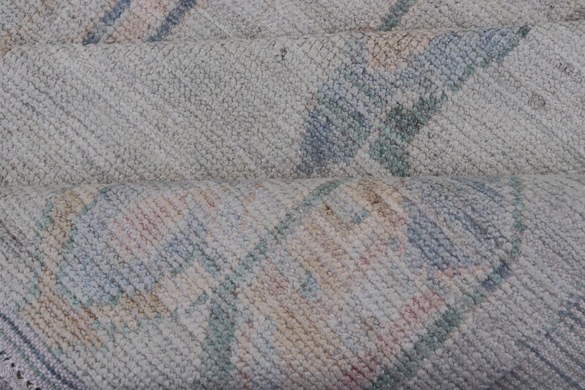 Modern Tribal Rug with Soft Gray and Pastel Geometric Patterns 9'0 x 11'11 For Sale 1