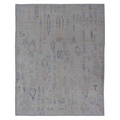 Modern Tribal Rug with Soft Gray and Pastel Geometric Patterns 9'0 x 11'11