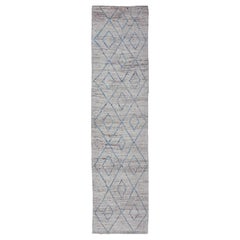 Alfombra Tribal Moderna de Lana con Diseño Sub-Geométrico de Diamantes en Crema y Azul