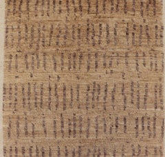 Modern Tribal Runner Rug with Warm Golden Beige and Subtle Brown 3'1 x 12'2
