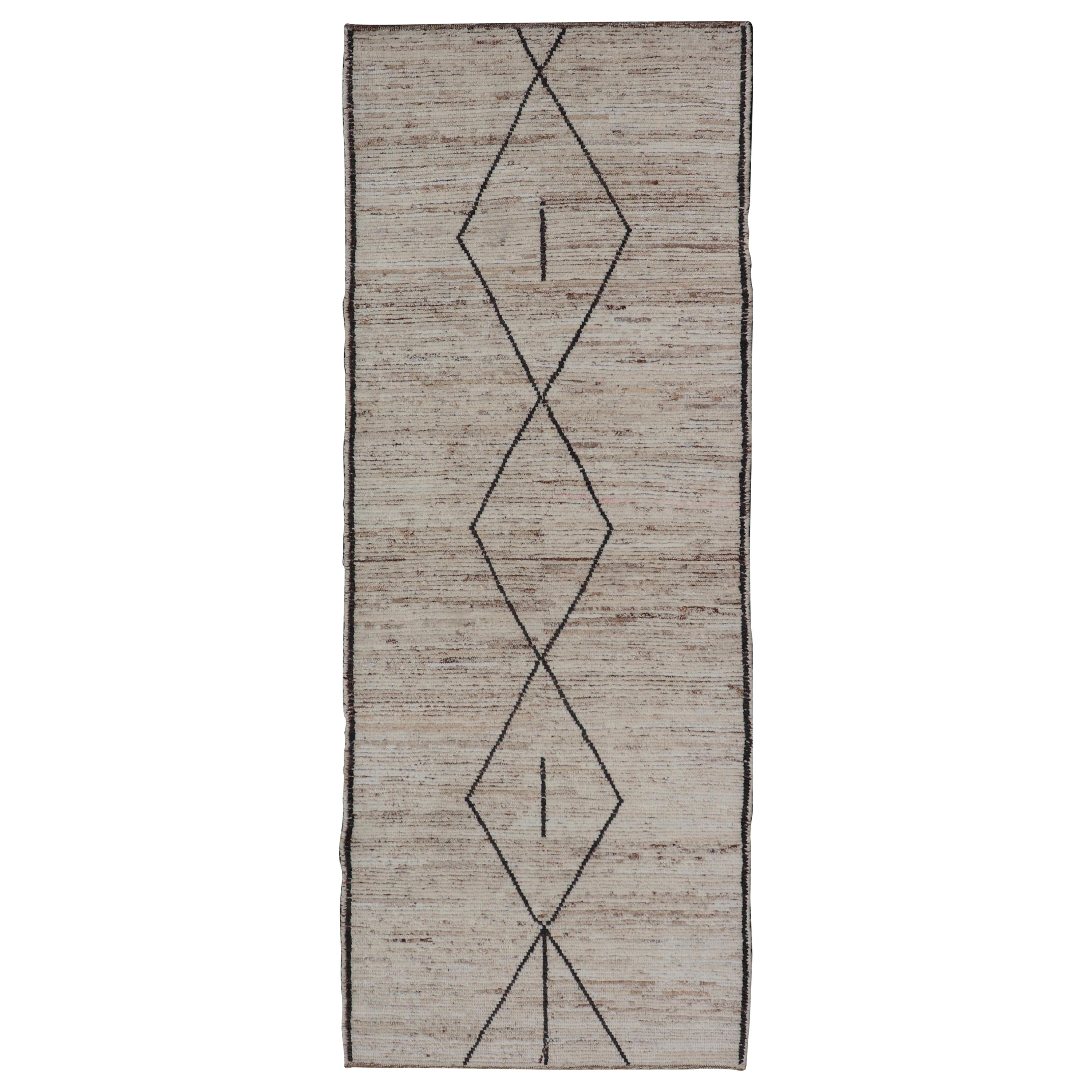Modern Tribal Runner  with Sub-Geometric Diamond Design in Cream and Brown