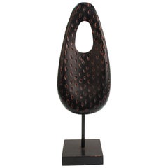 Modern Tribal Style Carved Wood Sculpture in Ovoid Shape