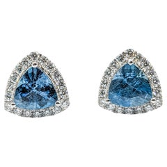 Modern Trillion Cut Aquamarine & Diamond Stud Earrings
