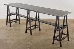 Modern Triple Pedestal Sawhorse Console Table or Bar