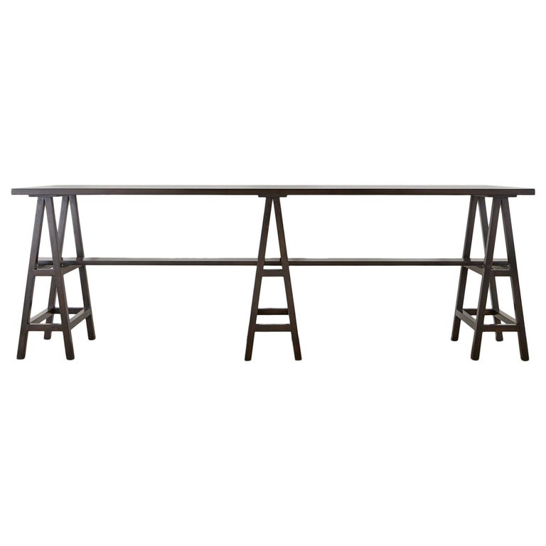 Gorgeous narrow sawhorse Modern Triple Pedestal Sawhorse Console Table Or Bar For Sale At 1stdibs Gorgeous narrow sawhorse Modern Triple Pedestal Sawhorse Console Table Or Bar For Sale At 1stdibs