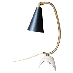 Vintage Modern Tripod Black Shade Brass Mount Table Lamp, 1950s