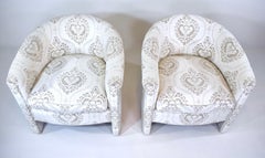 Modern Tub Club Chairs, Upholstered Hardwood, Pair