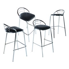 Modern Tubular Chrome Bar Stools with Black Seats