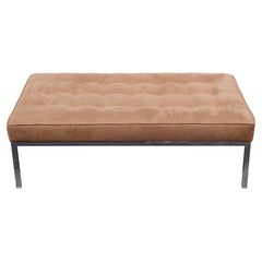 Modern Tufted Knoll Style Camel Colored Chrome Rectangle Leg Bench