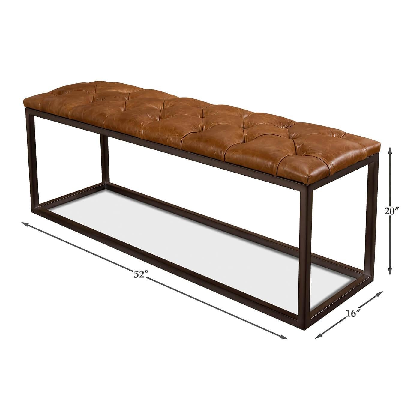 Contemporary Modern Tufted Leather Bench For Sale