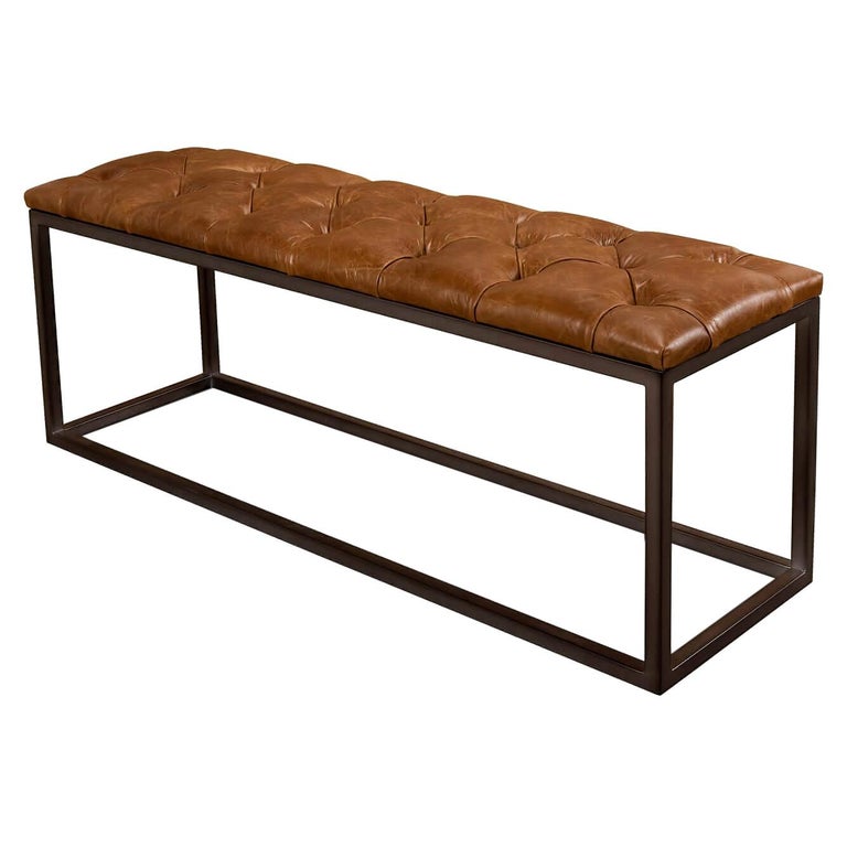Modern Tufted Leather Bench For Sale at 1stDibs