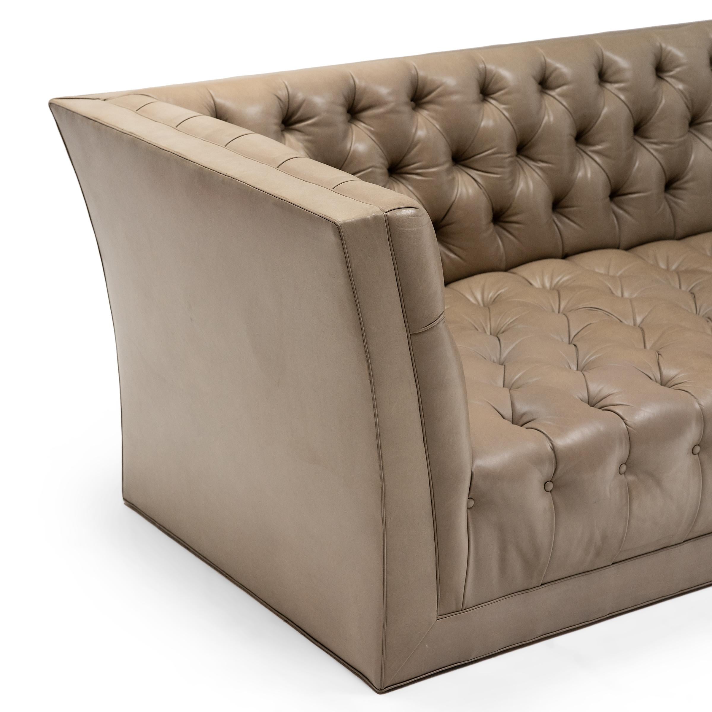 Contemporary Modern Tufted Leather Sofa For Sale