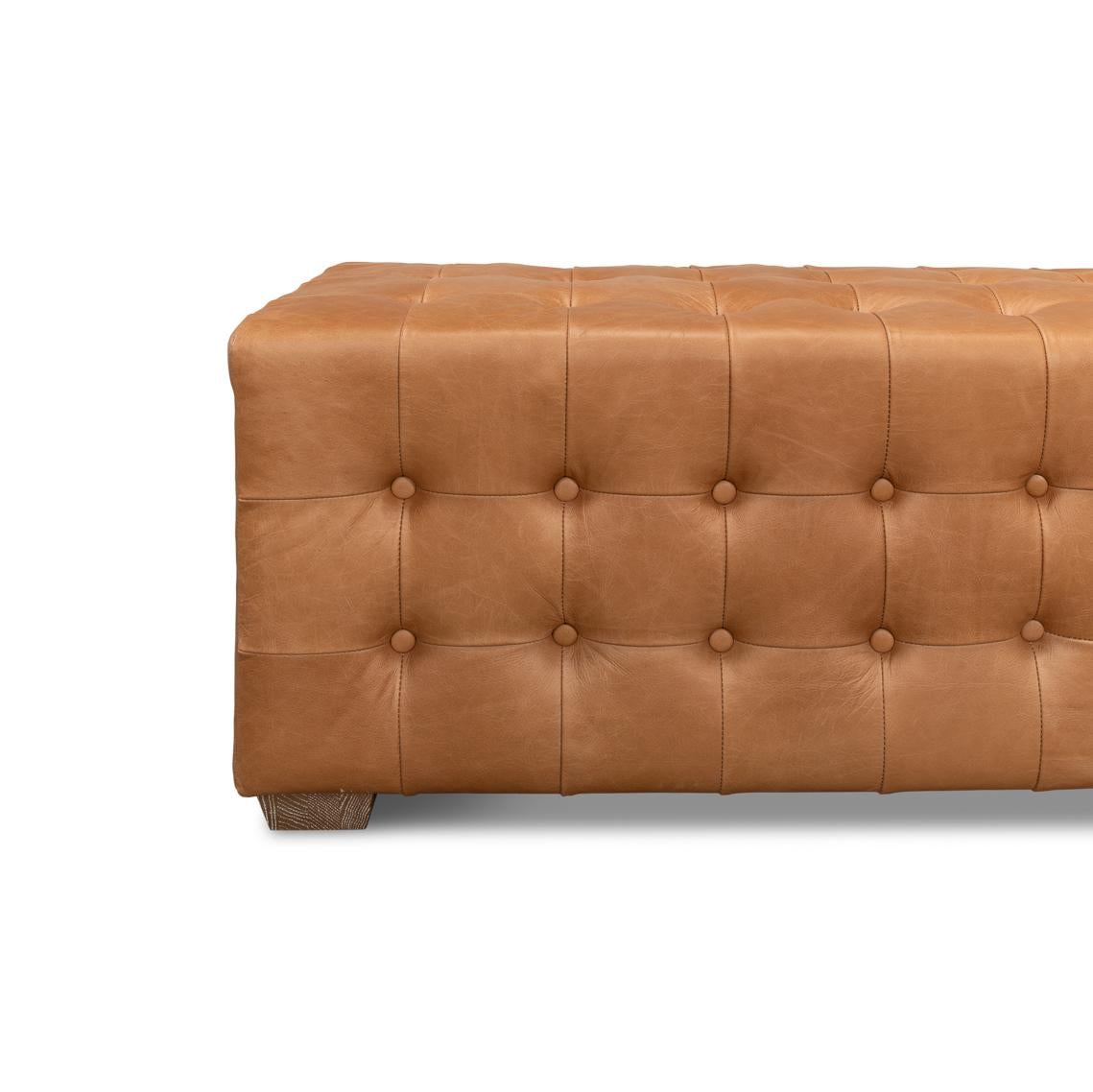 Modern Tufted Leather Upholstered Bench For Sale 1