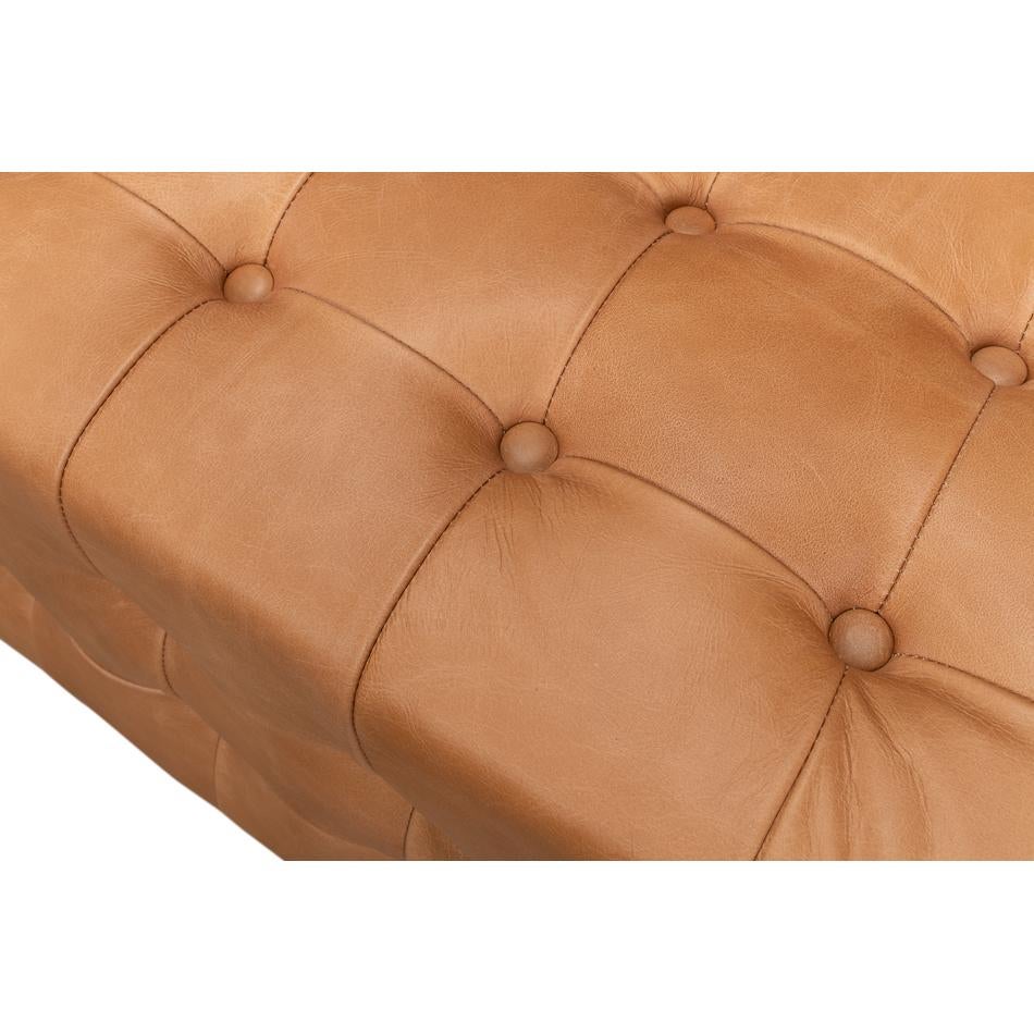 Modern Tufted Leather Upholstered Bench For Sale 2