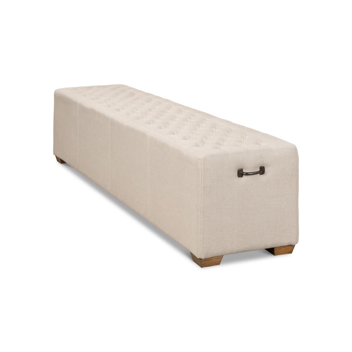 Modern Tufted Linen Bench In New Condition For Sale In Westwood, NJ