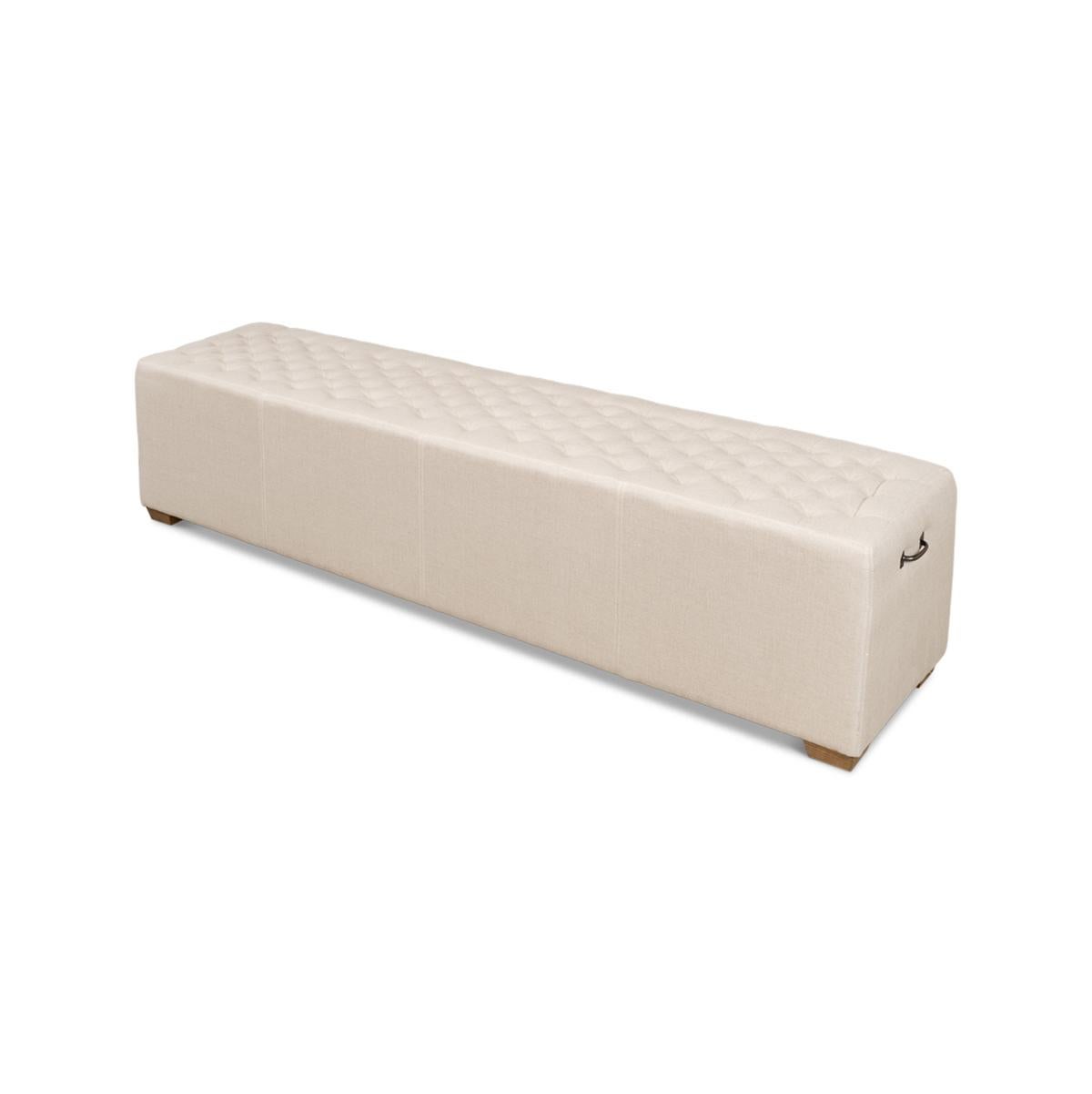 Contemporary Modern Tufted Linen Bench For Sale