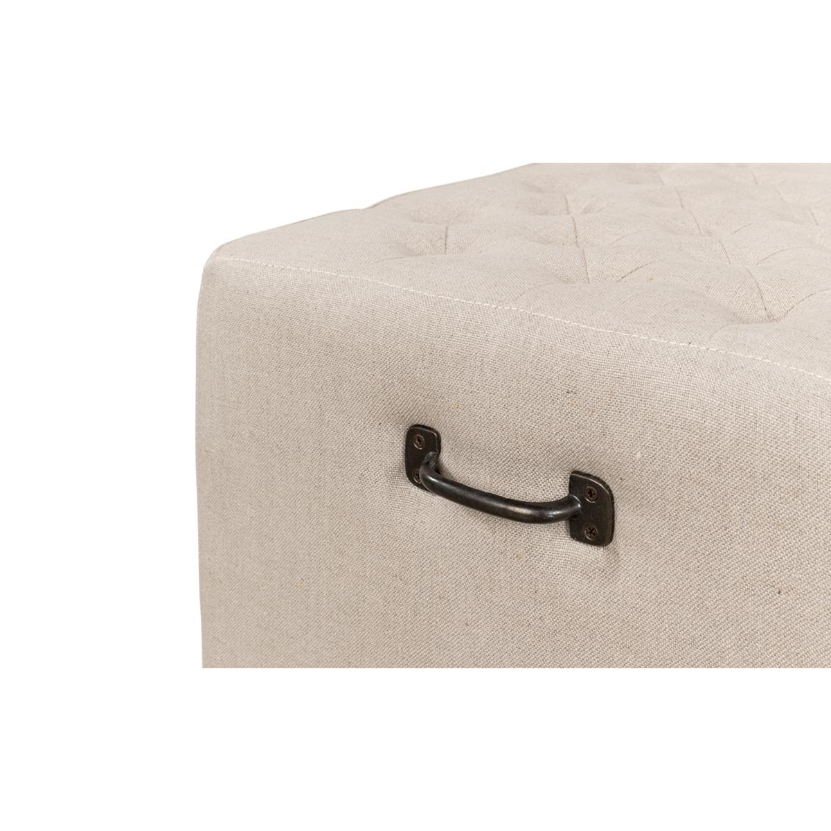 Modern Tufted Linen Bench For Sale 2