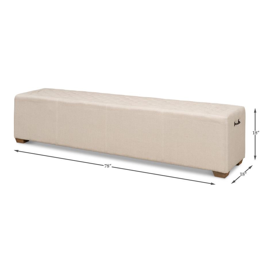 Modern Tufted Linen Bench For Sale 4