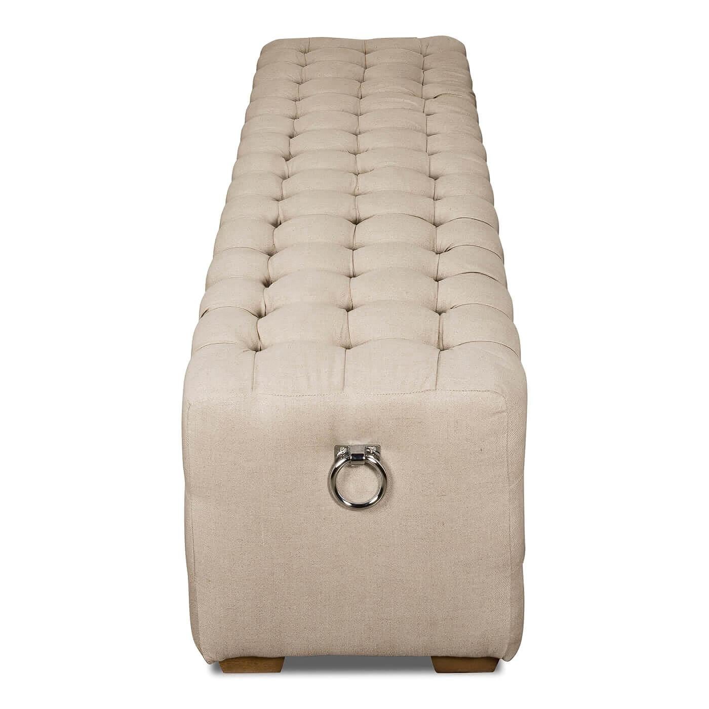 Asian Modern Tufted Upholstered Bench For Sale