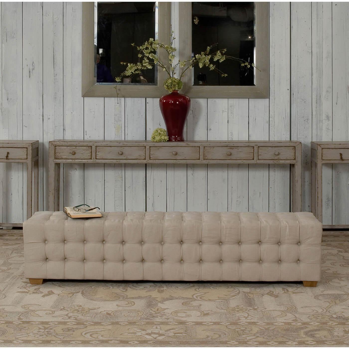 Contemporary Modern Tufted Upholstered Bench For Sale