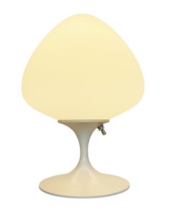 Modern Tulip Bedside Table Lamp or Desk Lamp by Designline in White with Glass