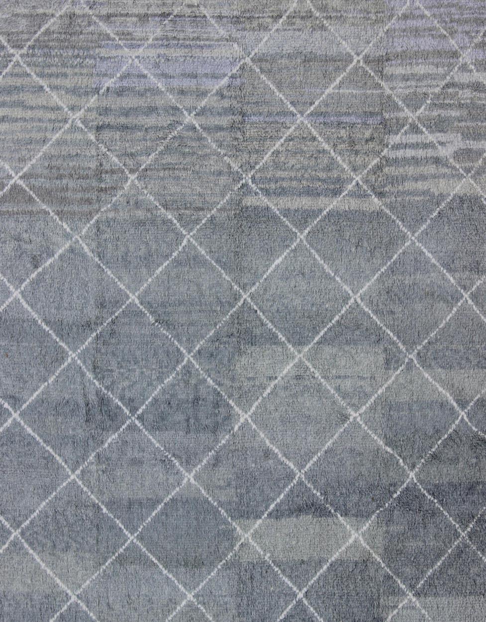 Moderner Tulu-Moroccan-Teppich mit All-Over-Gitterdesign (Handgeknüpft) im Angebot