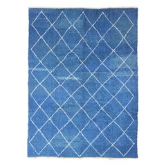 Modern Tulu-Moroccan Rug Rug with All-Over Lattice Design in Blue