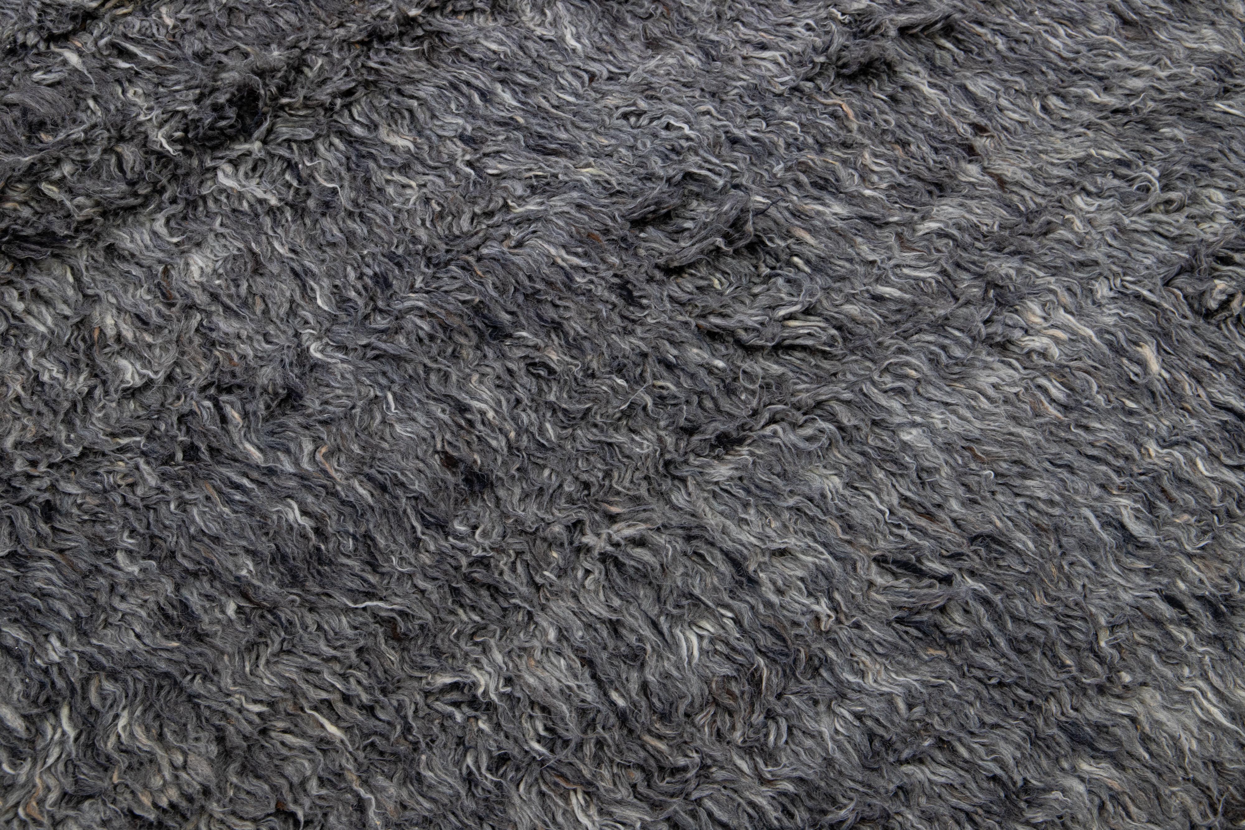Contemporary Modern Tulu Moroccan Style Wool Rug with Charcoal Field For Sale