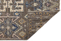 Modern Tulu Style Wool Area Rug – Geometric Tribal Motif in Earthy Brown & Cream
