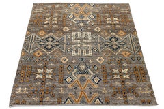 Alfombra moderna de lana Tulu Tribal - Geométrica Carbón, tostado y azul pizarra 9x12