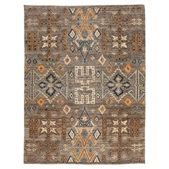Alfombra moderna de lana Tulu Tribal - Geométrica Carbón, tostado y azul pizarra 9x12