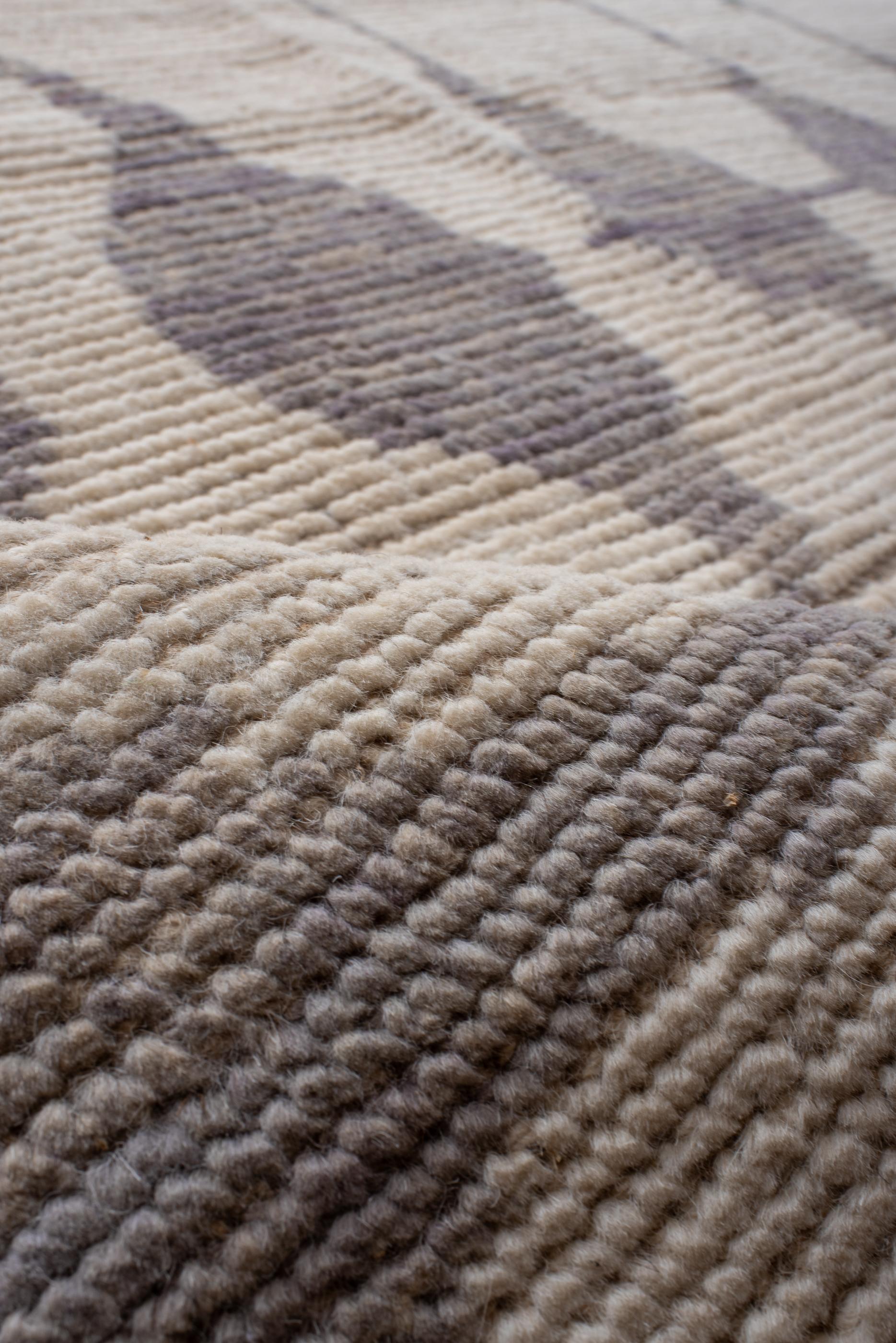 Wool Modern Tulu with Square Center and Beige and Brown Colors For Sale