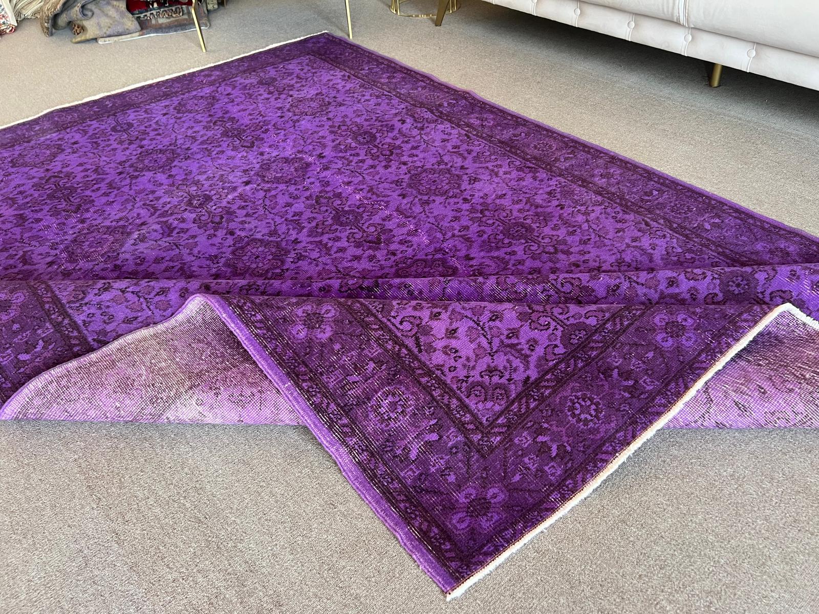 6.7x10.2 ft Modern Turkish Area Rug in Purple. Floral Patterned Handmade Carpet For Sale 1