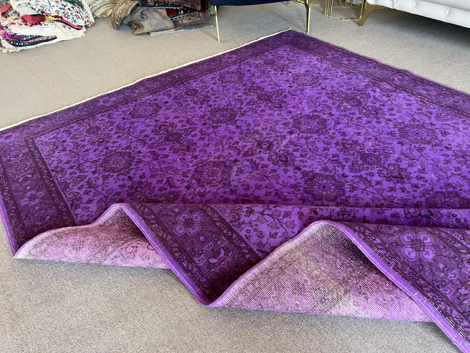 6.7x10.2 ft Modern Turkish Area Rug in Purple. Floral Patterned Handmade Carpet For Sale 2