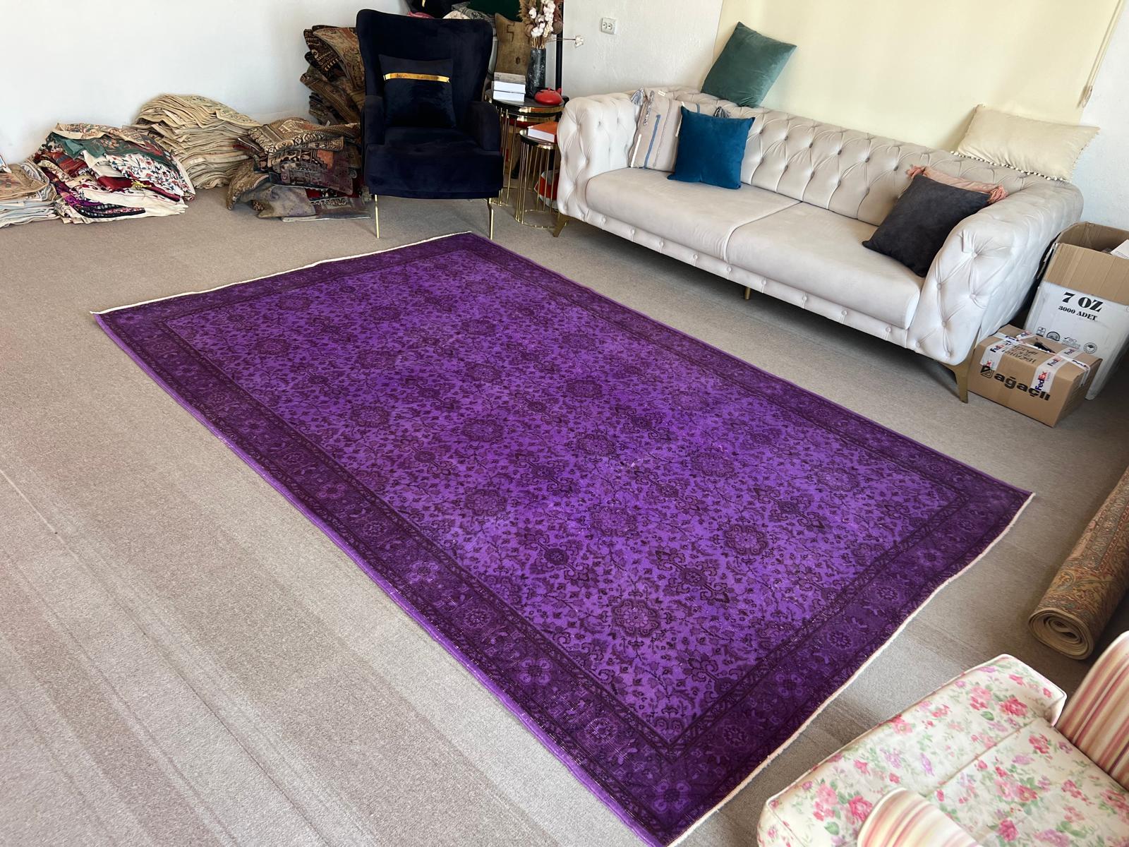 Our over-dyed rugs are all hand-knotted vintage pieces that are recreated in our workshop to cater to a wider range of interior design choices from modern to coastal, from industrial to rustic/cottage. These 50 to 70 year-old rugs were hand-knotted