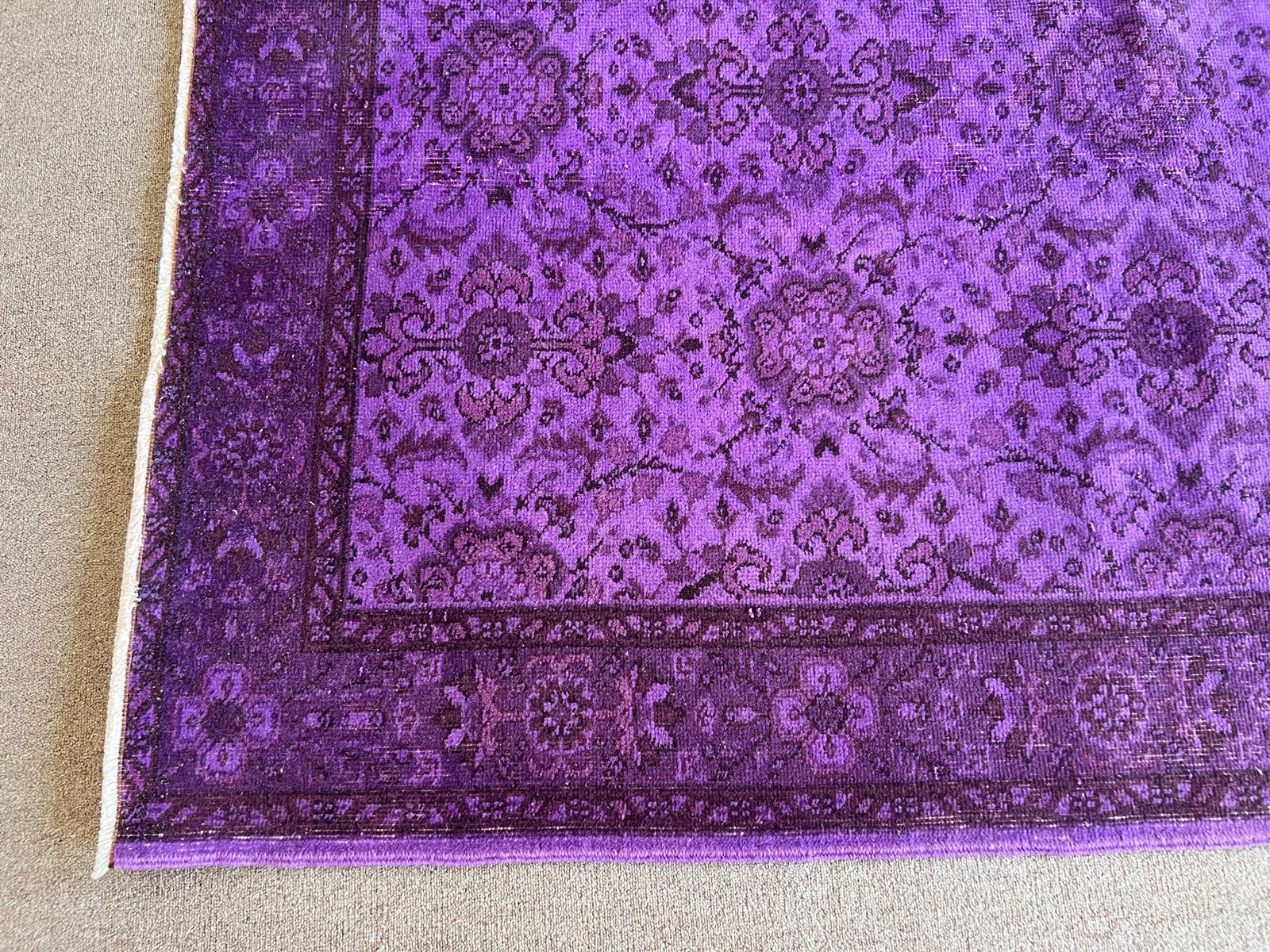 Hand-Woven 6.7x10.2 ft Modern Turkish Area Rug in Purple. Floral Patterned Handmade Carpet For Sale