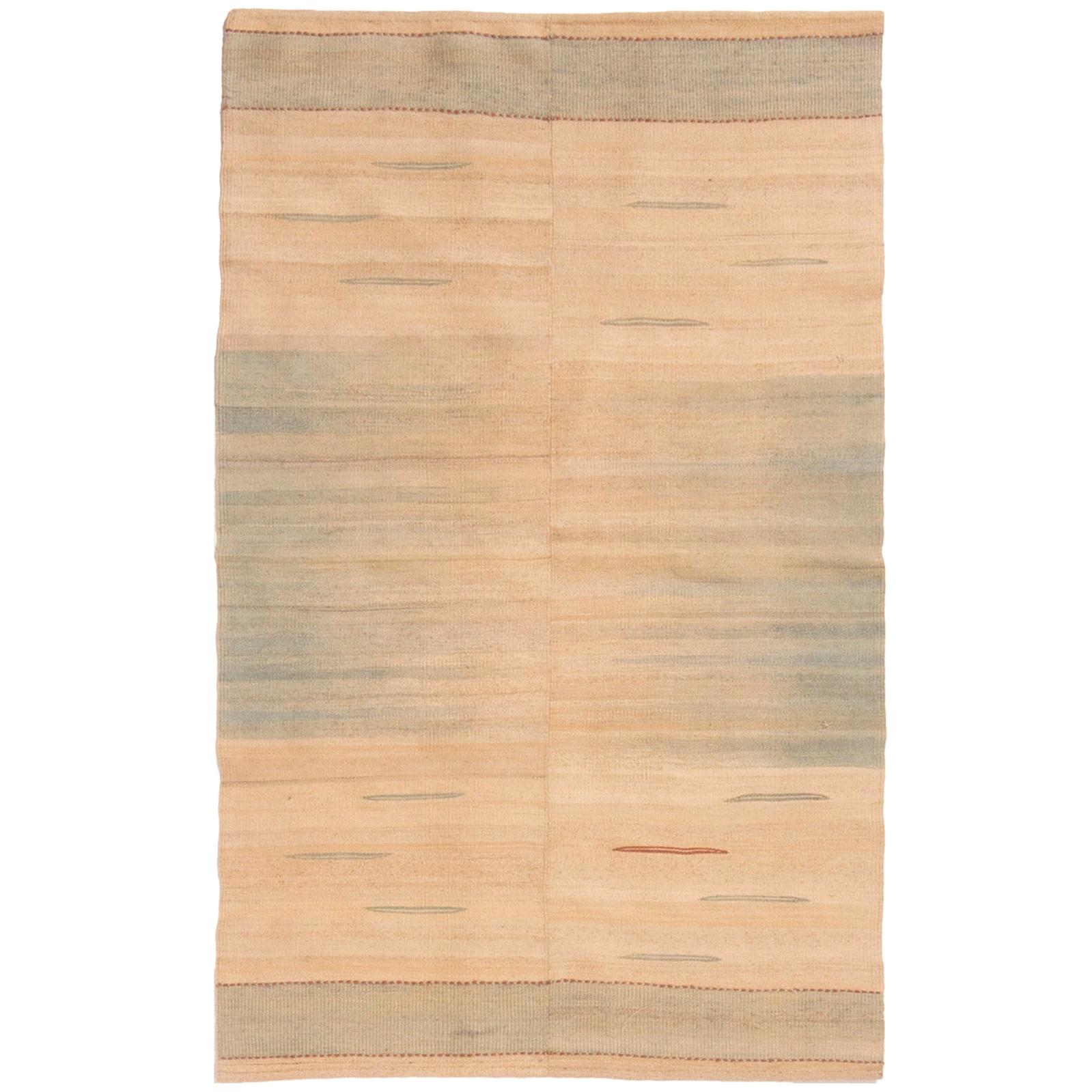 Rug & Kilim's Modern Turkish Beige and Blue Kilim Rug For Sale