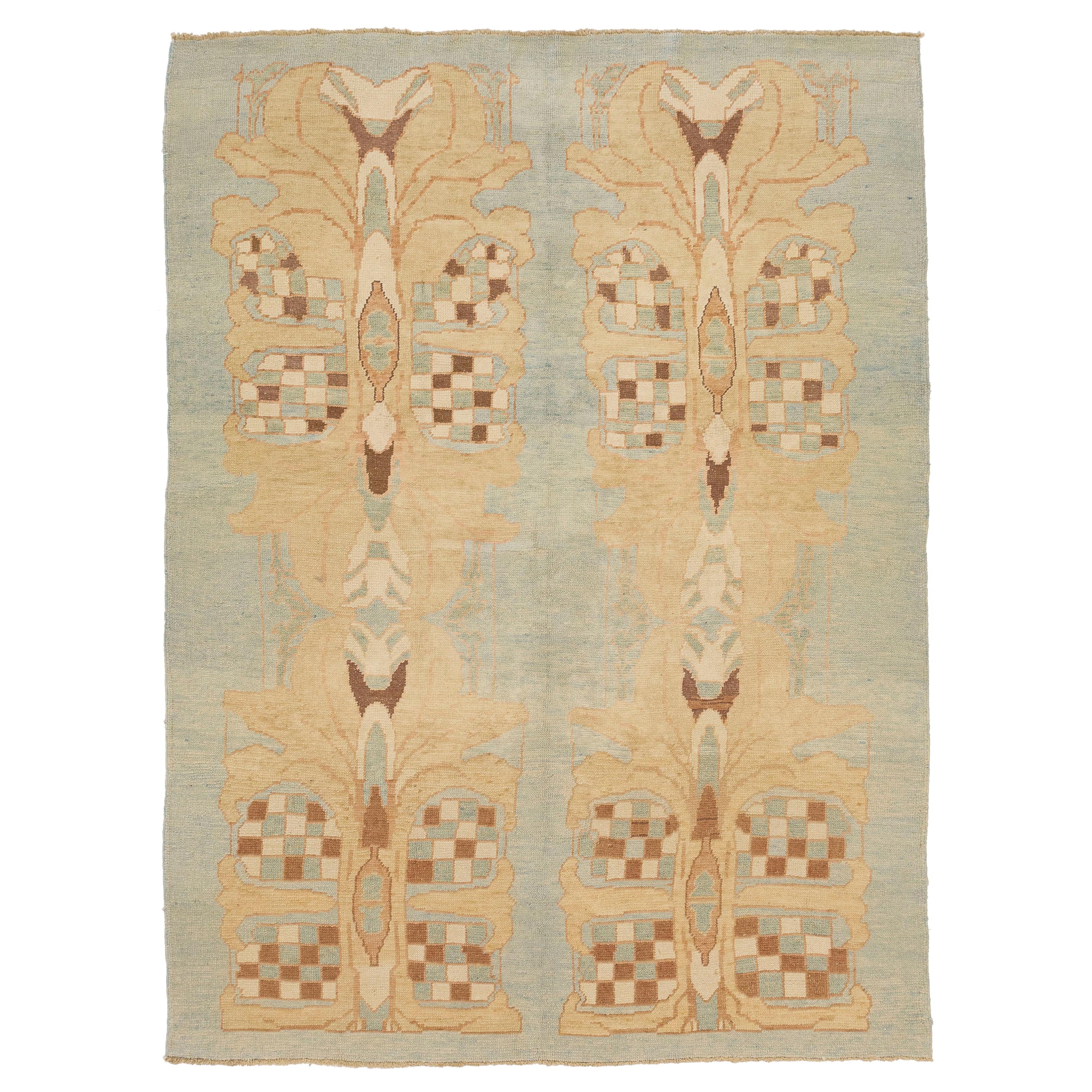 Modern Turkish Donegal Rug with Brown and Beige Botanical Patterns